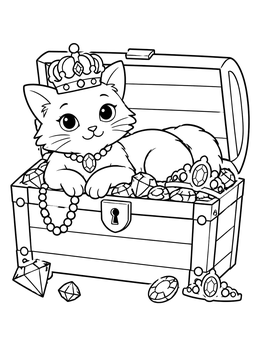 Free printable Princess Cat In Treasure Chest coloring page