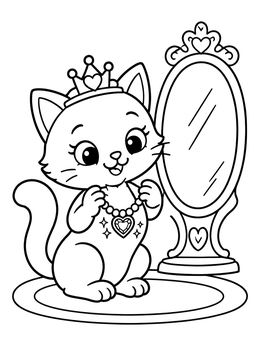 Free printable Princess Cat With Mirror And Necklace coloring page