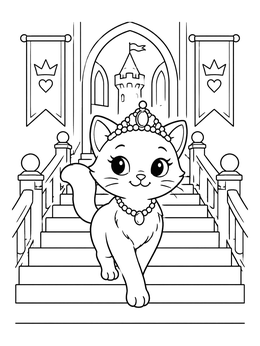 Free printable Princess Cat On Castle Stairs coloring page