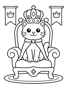 Free printable Princess Cat On Royal Throne coloring page