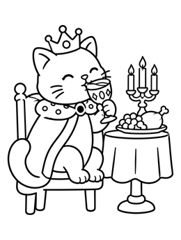 Free printable Royal Cat At Banquet Feast coloring page