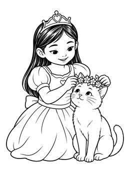 Free printable Princess Crowning Her Pet Cat coloring page