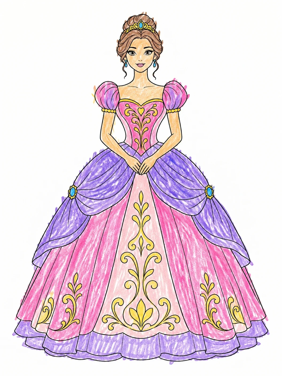 Colored example of the Princess In Elegant Ball Gown coloring page