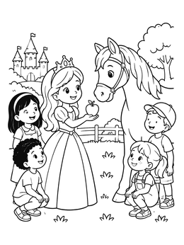 Free printable Princess Feeding An Apple To Her Horse coloring page