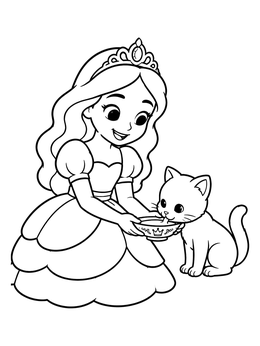 Free printable Princess Feeding Cute Kitten coloring page