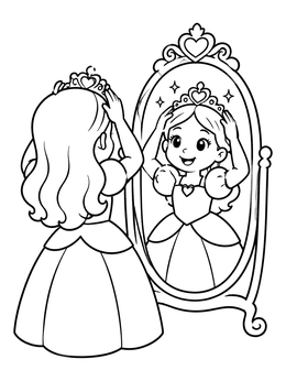 Free printable Little Princess Admiring Her Heart Tiara coloring page