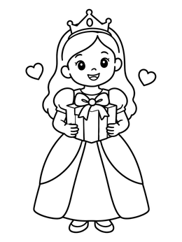 Free printable Princess Holding A Wrapped Gift coloring page