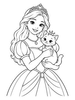 Free printable Princess Holding Her Royal Kitten coloring page