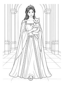 Free printable Princess Holding Kitten In Palace Hall coloring page