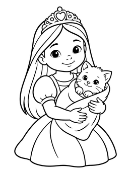 Free printable Princess Holding A Swaddled Kitten coloring page
