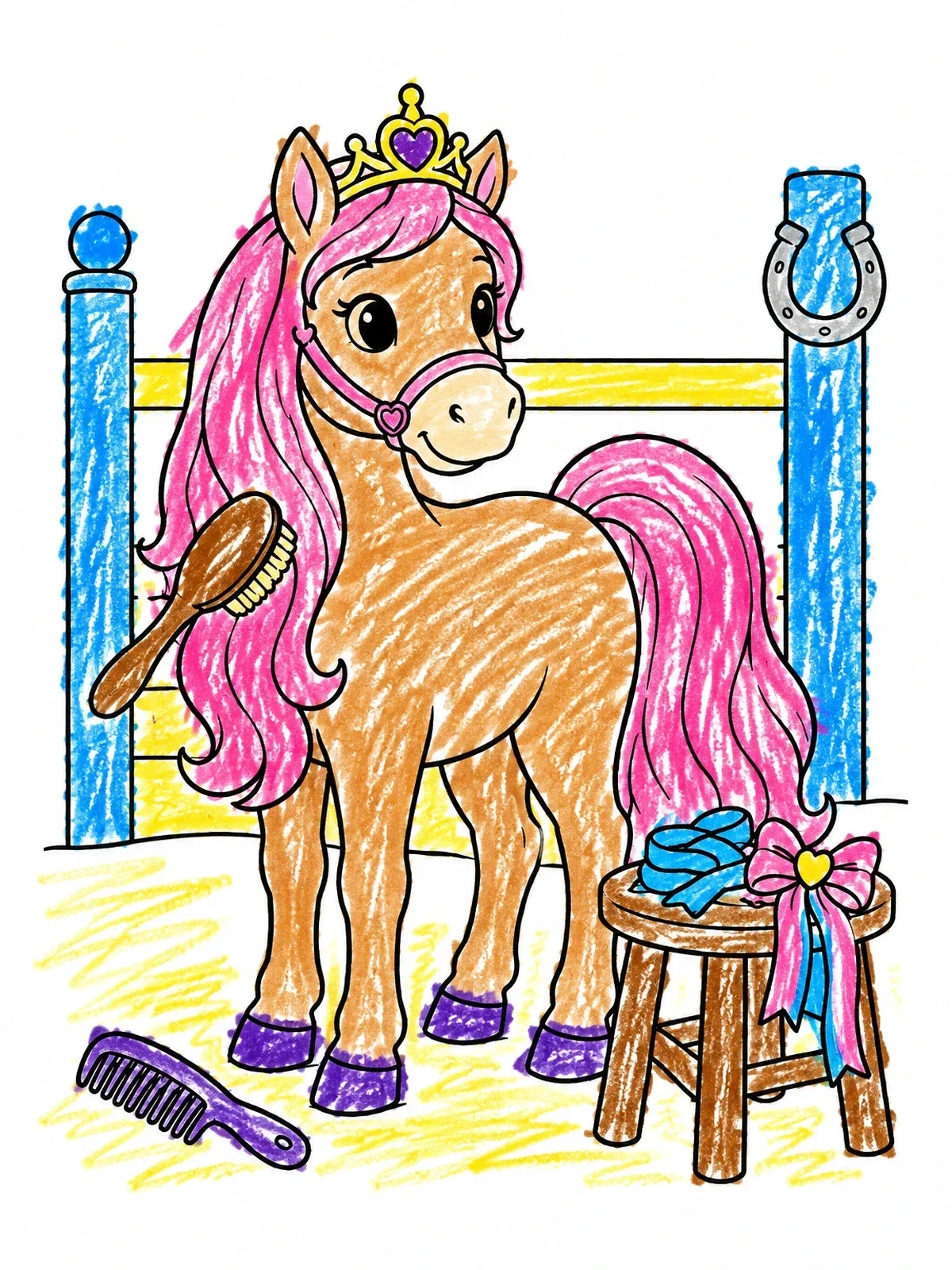 Colored example of the Princess Pony Ready For Grooming coloring page