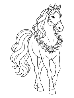 Free printable Royal Horse With Rose Garland coloring page