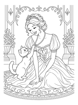 Free printable Princess Playing With Kitten coloring page