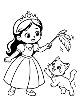 Free printable Princess Playing With A Kitten coloring page