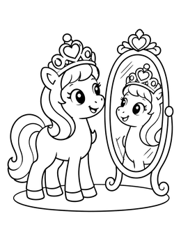 Free printable Princess Pony Admiring Mirror Reflection coloring page