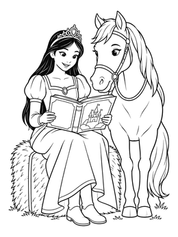 Free printable Princess Reading To Her Horse coloring page