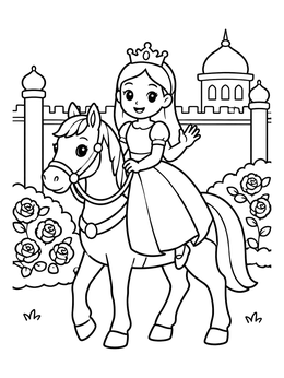 Free printable Princess Riding A Horse By The Castle coloring page