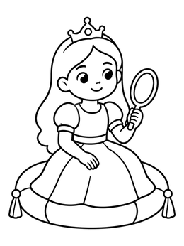 Free printable Princess Sitting On A Cushion With Mirror coloring page