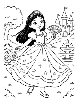 Free printable Princess Twirling In A Starry Ball Gown coloring page