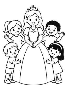 Free printable Princess Surrounded By Happy Children coloring page
