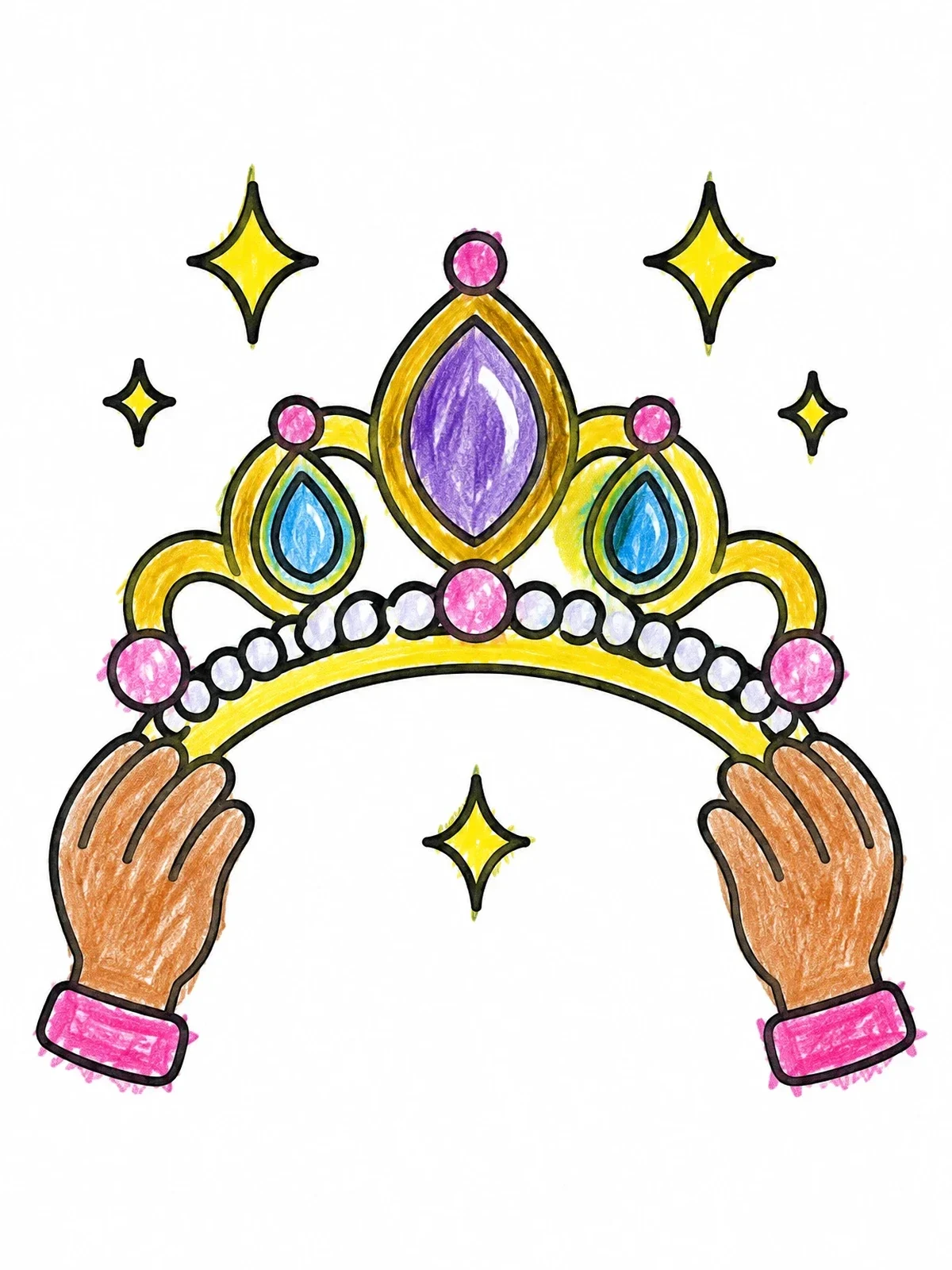 Colored example of the Princess Tiara Held By Hands coloring page