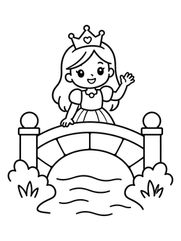Free printable Princess Waving From A Bridge coloring page
