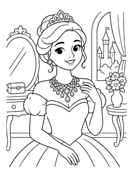 Free printable Princess Wearing An Elegant Diamond Necklace coloring page