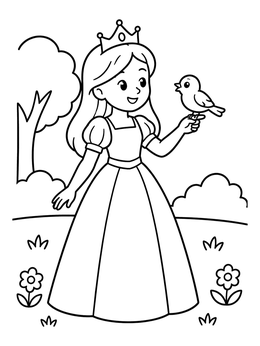 Free printable Princess With Songbird In The Garden coloring page