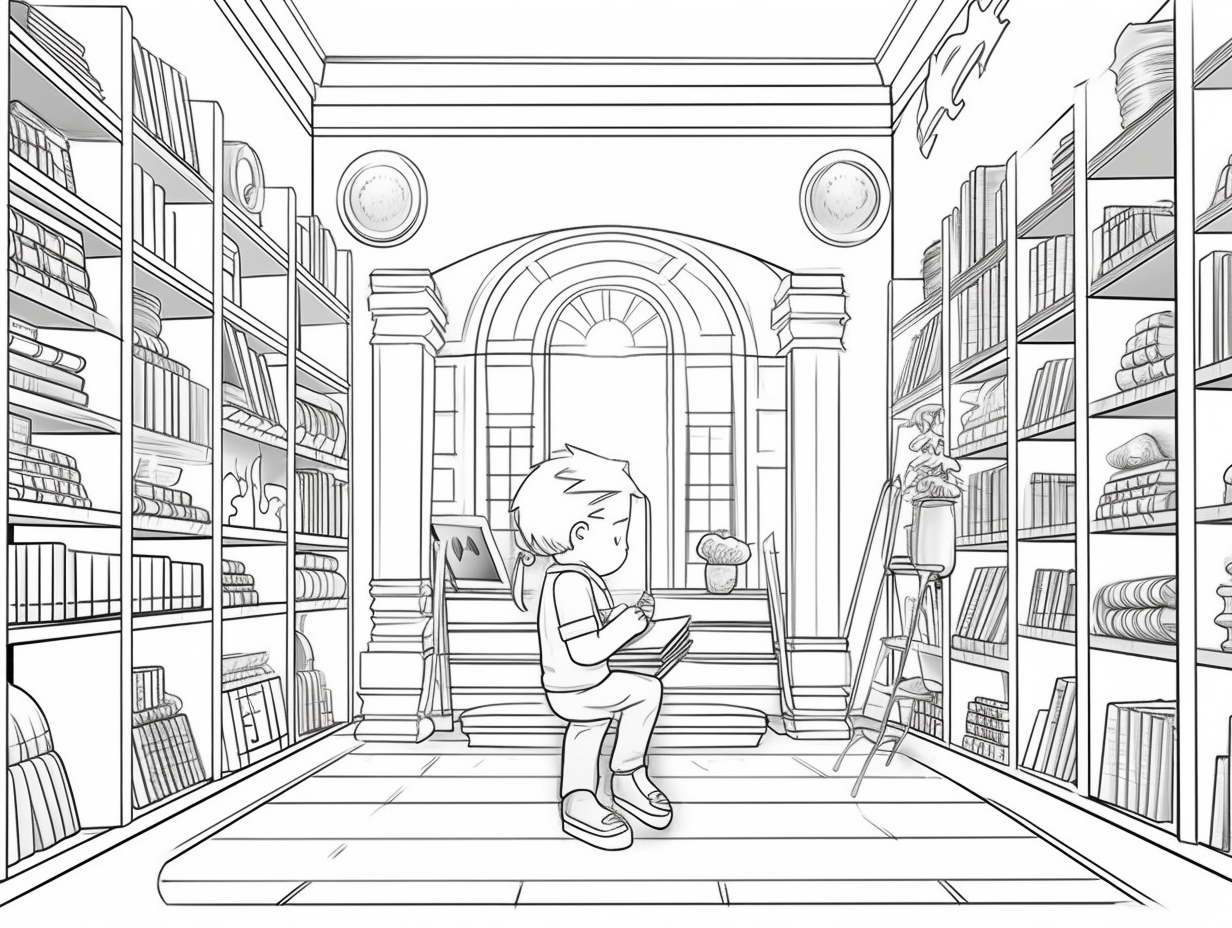 Printable Library Coloring Page - Coloring Page