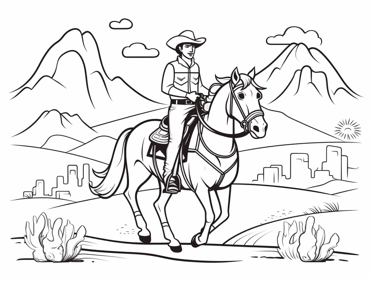 Printable Wild West Scene - Coloring Page