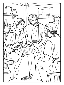 Free printable Priscilla And Aquila Teaching With Scripture Scroll coloring page