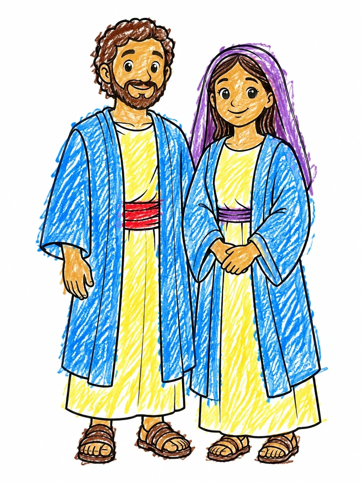 Colored example of the Priscilla And Aquila Smiling Together coloring page