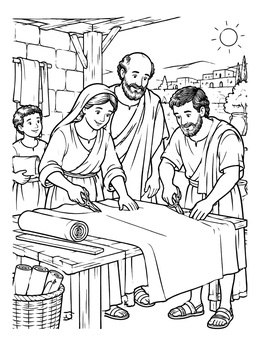 Free printable Priscilla, Aquila, And Paul Making Tents coloring page