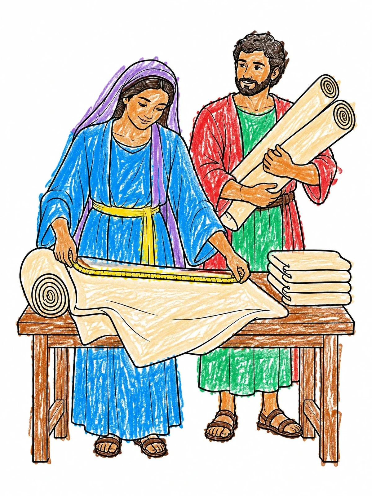 Colored example of the Priscilla And Aquila Tentmaking Workshop coloring page