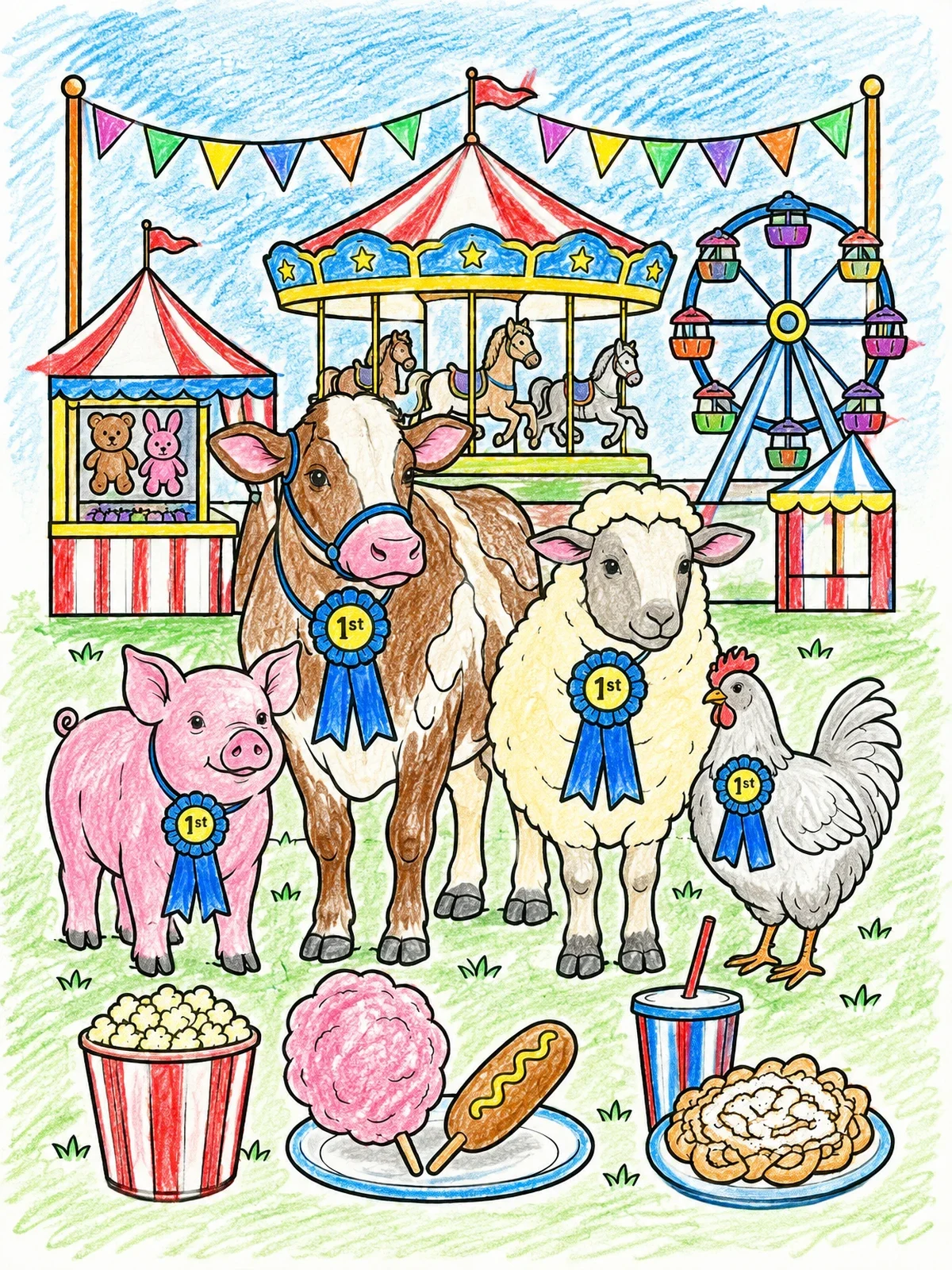 Colored example of the Prize Animals At The County Fair coloring page