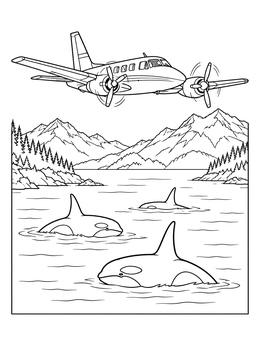 Free printable Propeller Plane Over Alaska Orca Bay coloring page