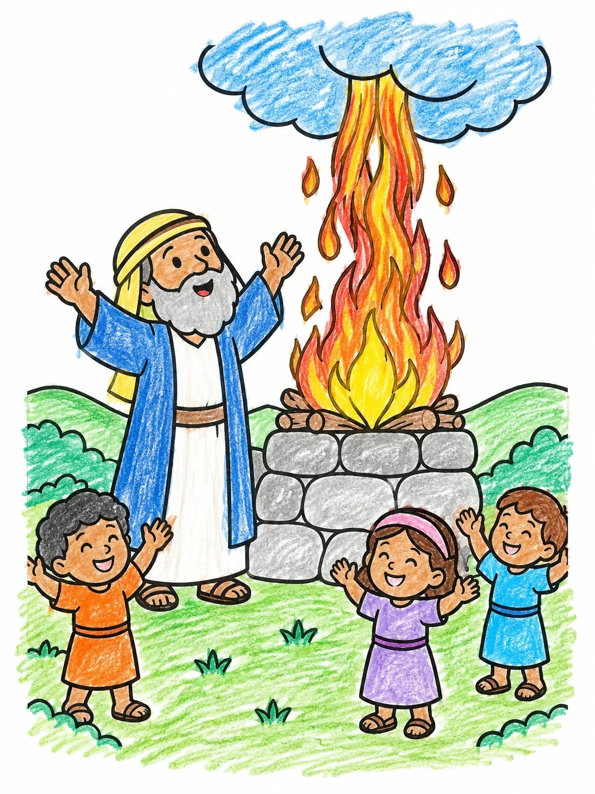 Colored example of the Prophet Elijah And The Altar Fire coloring page