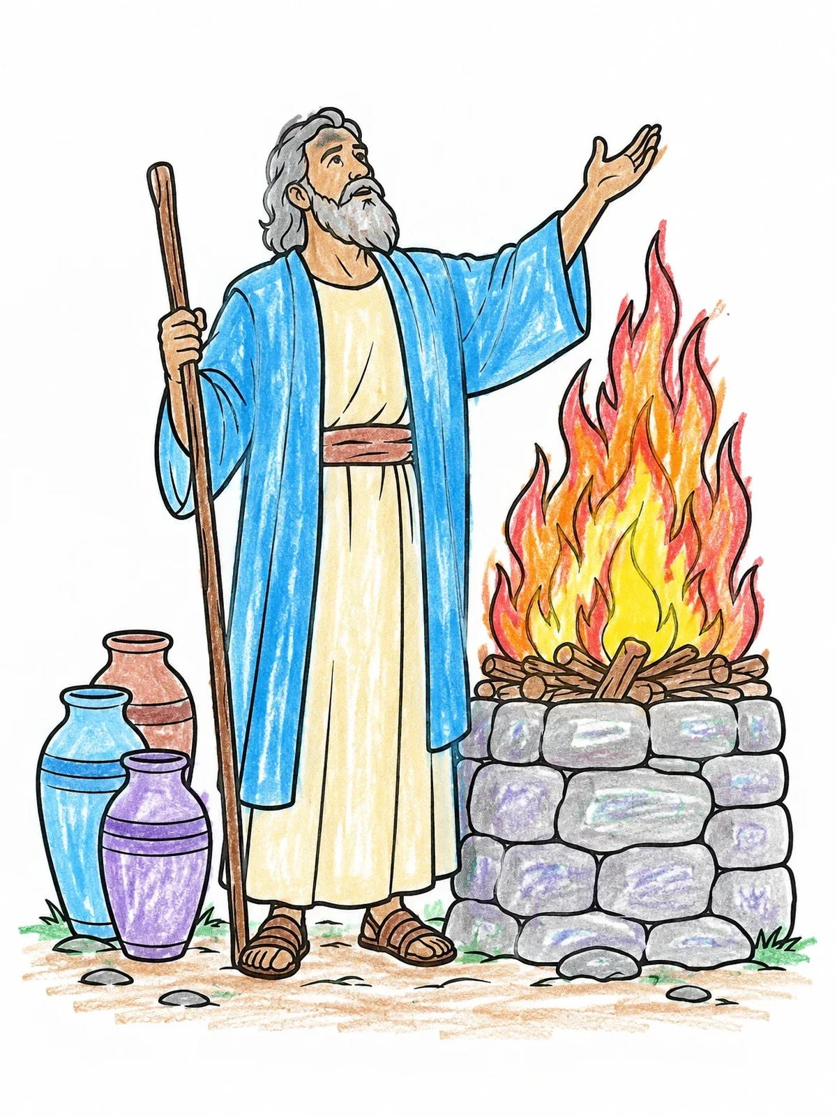 Colored example of the Prophet Elijah At The Altar coloring page