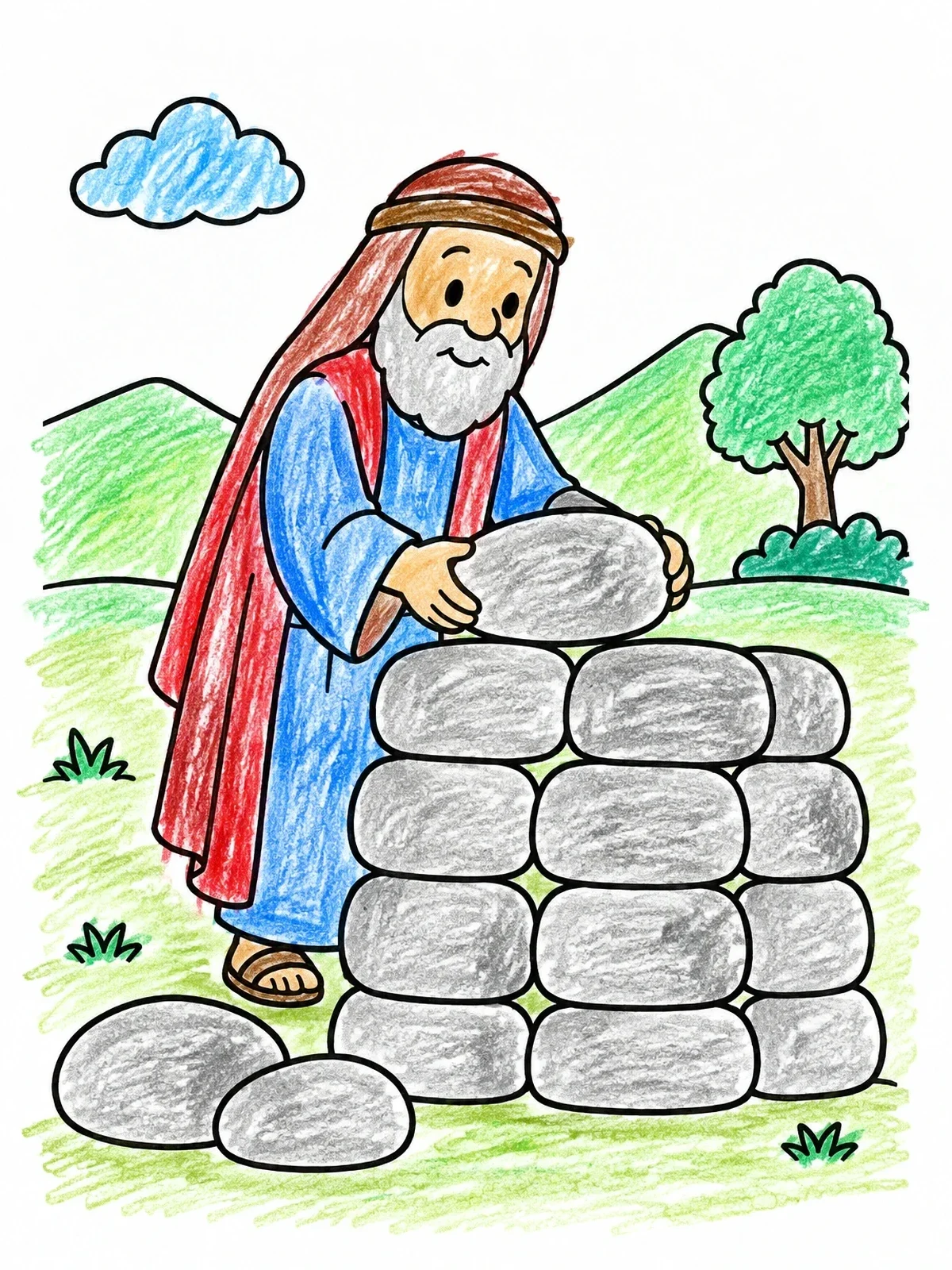 Colored example of the Prophet Elijah Building An Altar coloring page