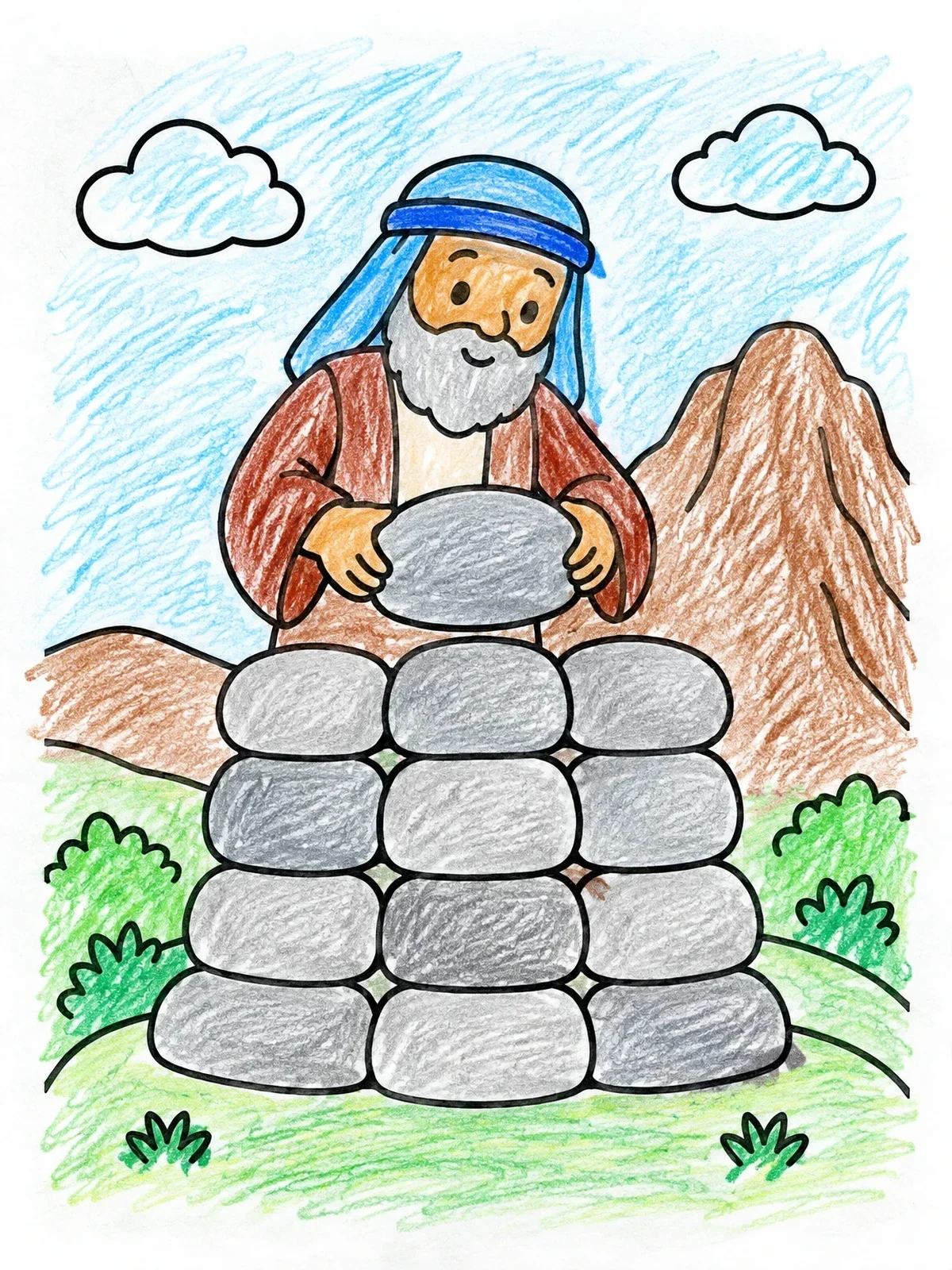 Colored example of the Prophet Elijah Building The Stone Altar coloring page
