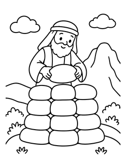 Free printable Prophet Elijah Building The Stone Altar coloring page