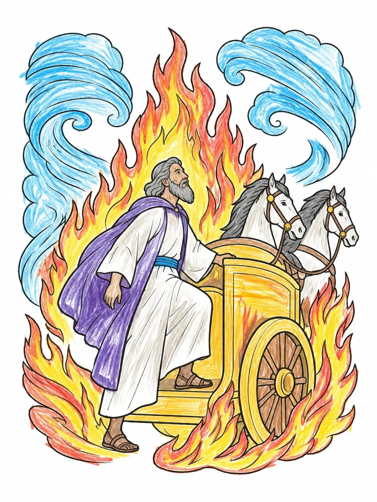 Colored example of the Prophet Elijah And Chariot Of Fire coloring page