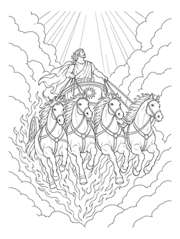 This detailed elijah coloring page features the prophet riding a fiery chariot through the sky.