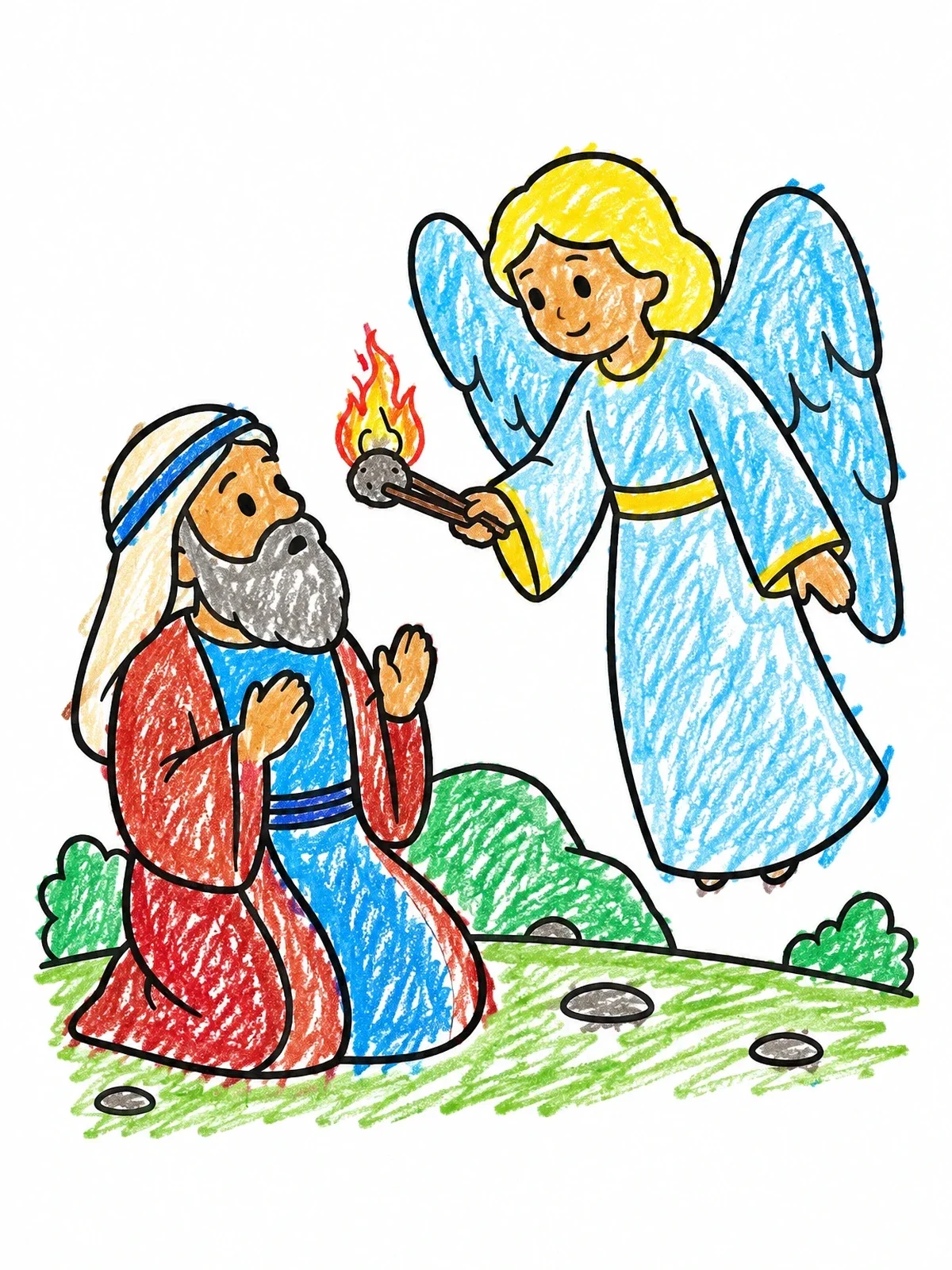Colored example of the Prophet Isaiah And The Angel coloring page