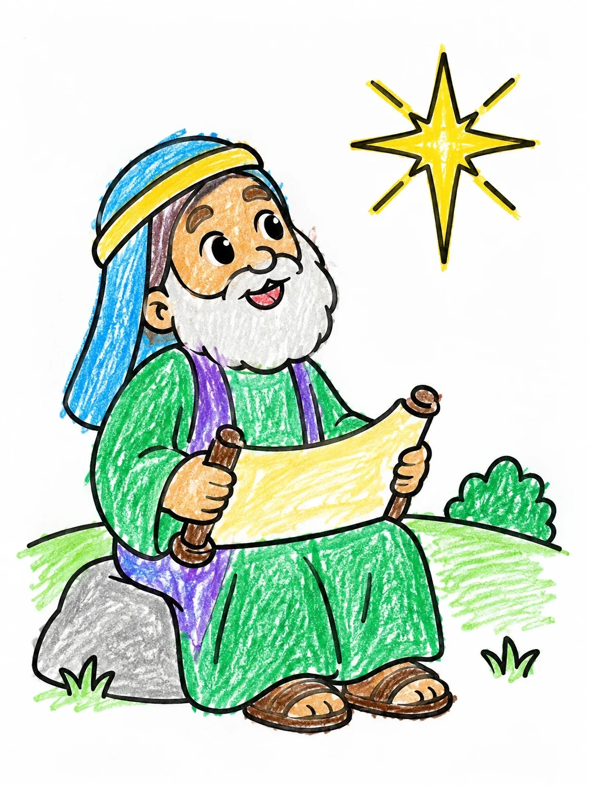 Colored example of the Prophet Isaiah And The Shining Star coloring page
