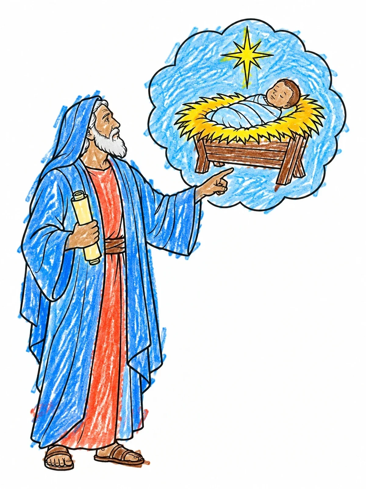 Colored example of the Prophet Isaiah And The Promised Child coloring page