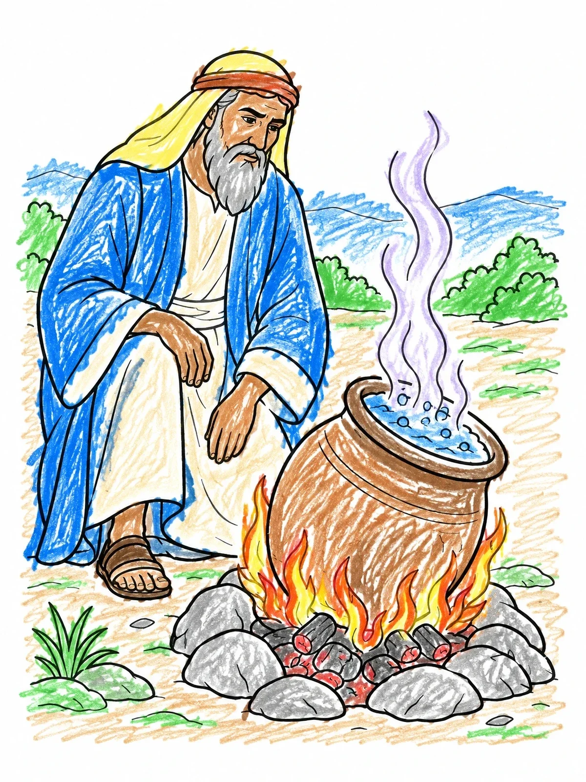 Colored example of the Prophet Jeremiah And The Boiling Pot coloring page