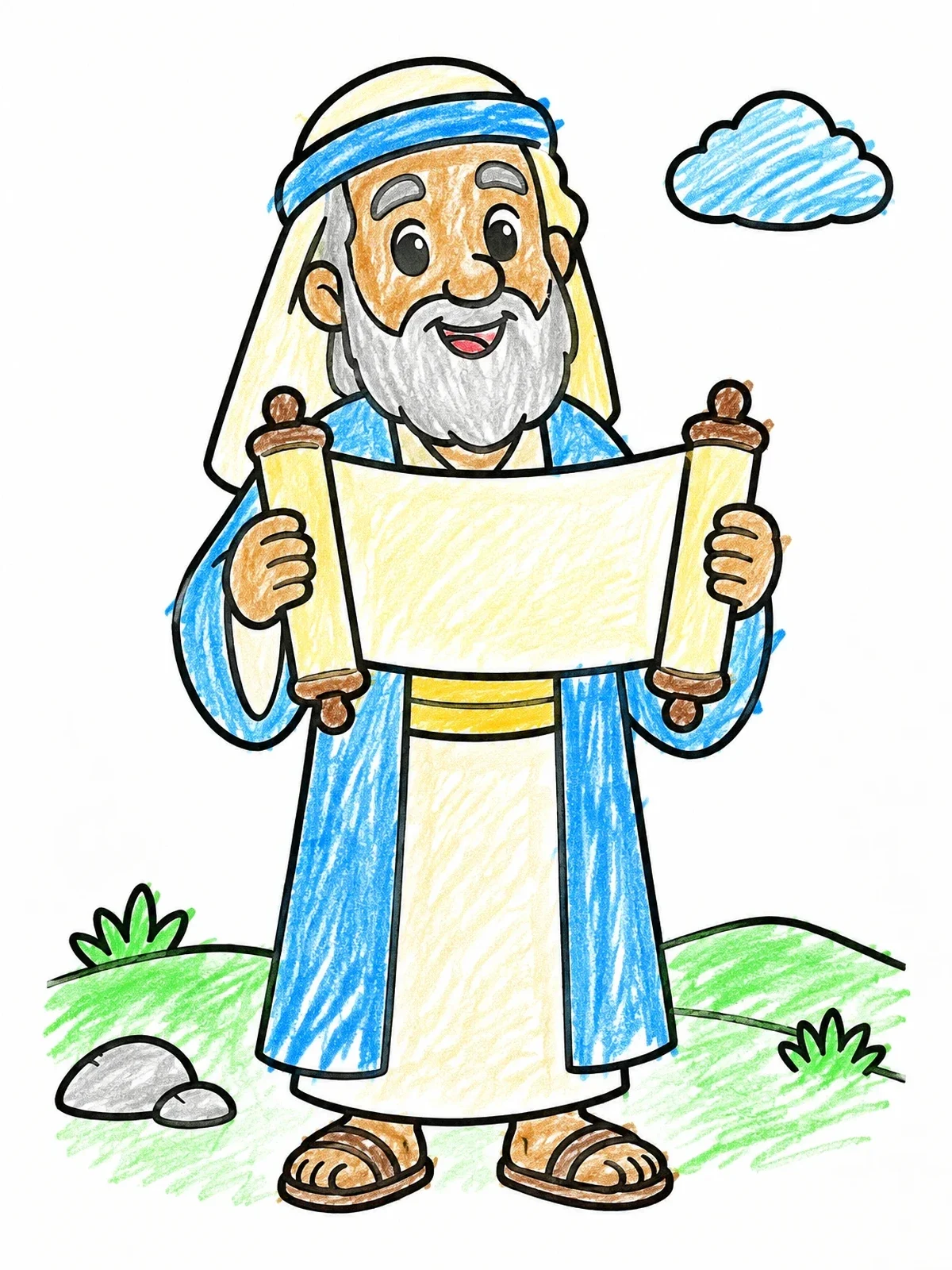 Colored example of the Prophet Jeremiah Holding A Scroll coloring page