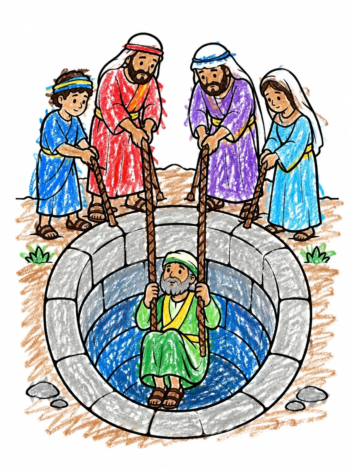 Colored example of the Jeremiah Rescued From The Cistern coloring page