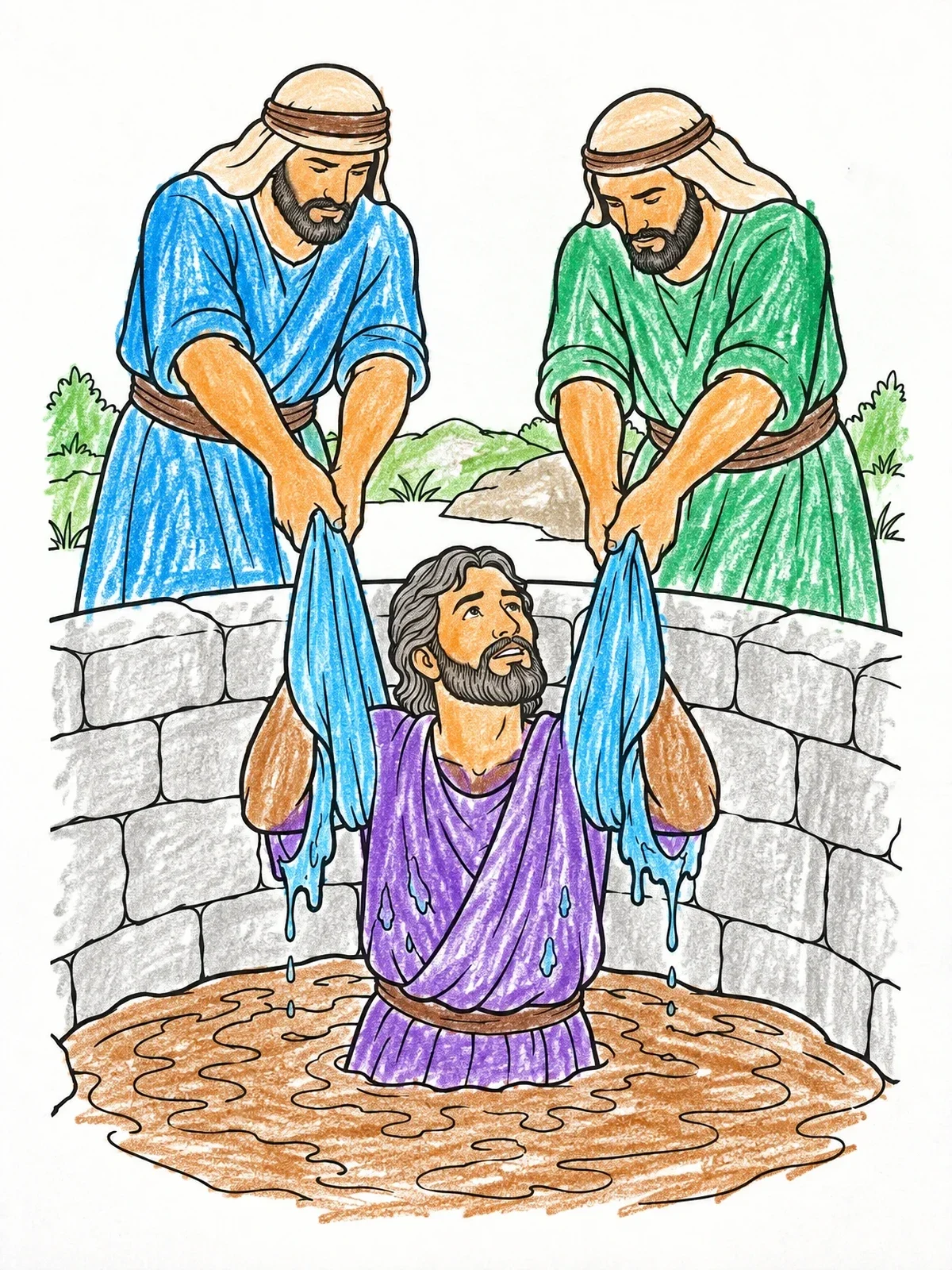 Colored example of the Jeremiah Rescued From The Cistern coloring page
